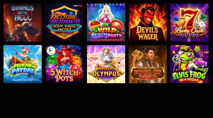 Lobby gier – okładki automatów Vikings Go to Hell, Redtail Robber: Cash Vault Heist, Wild Beach Party, Devil's Wager i innych