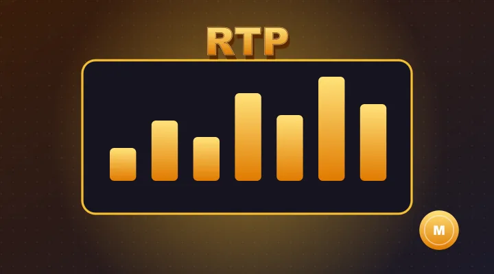 Złoty wykres słupkowy z napisem RTP – zasady gier w Mino Casino